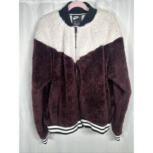 Nike Sherpa Jacket Women’s Large Full Zip Long Sleeve Fleece Two Tone Retro